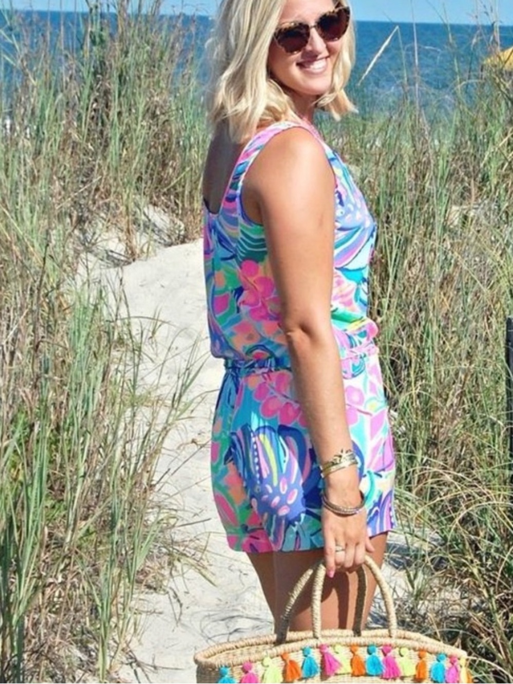 Lilly Pulitzer Rina Romper In Exotic Garden Floral Neon Bright Print Size Small